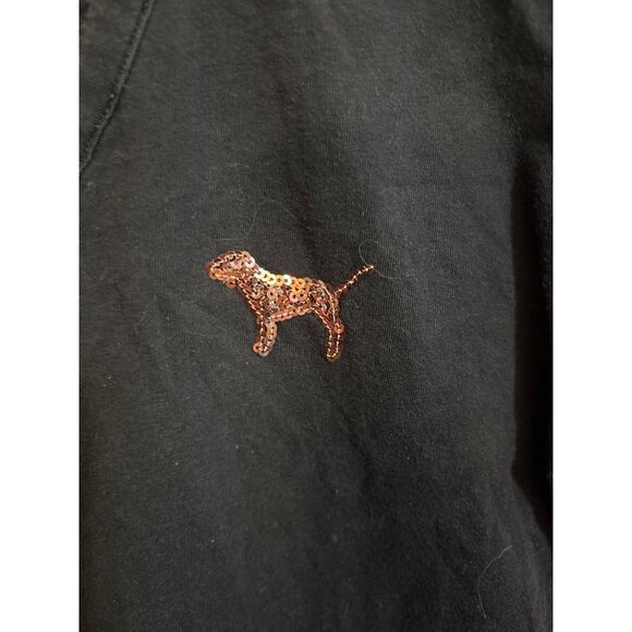 Y2K Victorias Secret PINK Womens XS Black‎ V-Neck Sequin Dog Tee - Picture 3 of 6